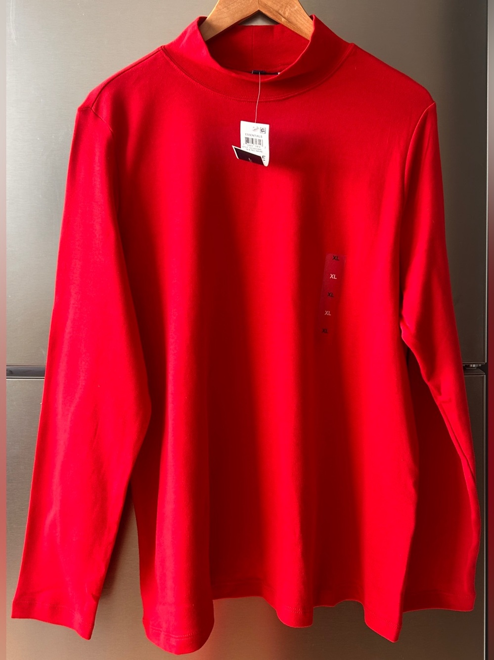 NWT Karen Scott Red Mock Neck Long Sleeve Top XL 100% Cotton